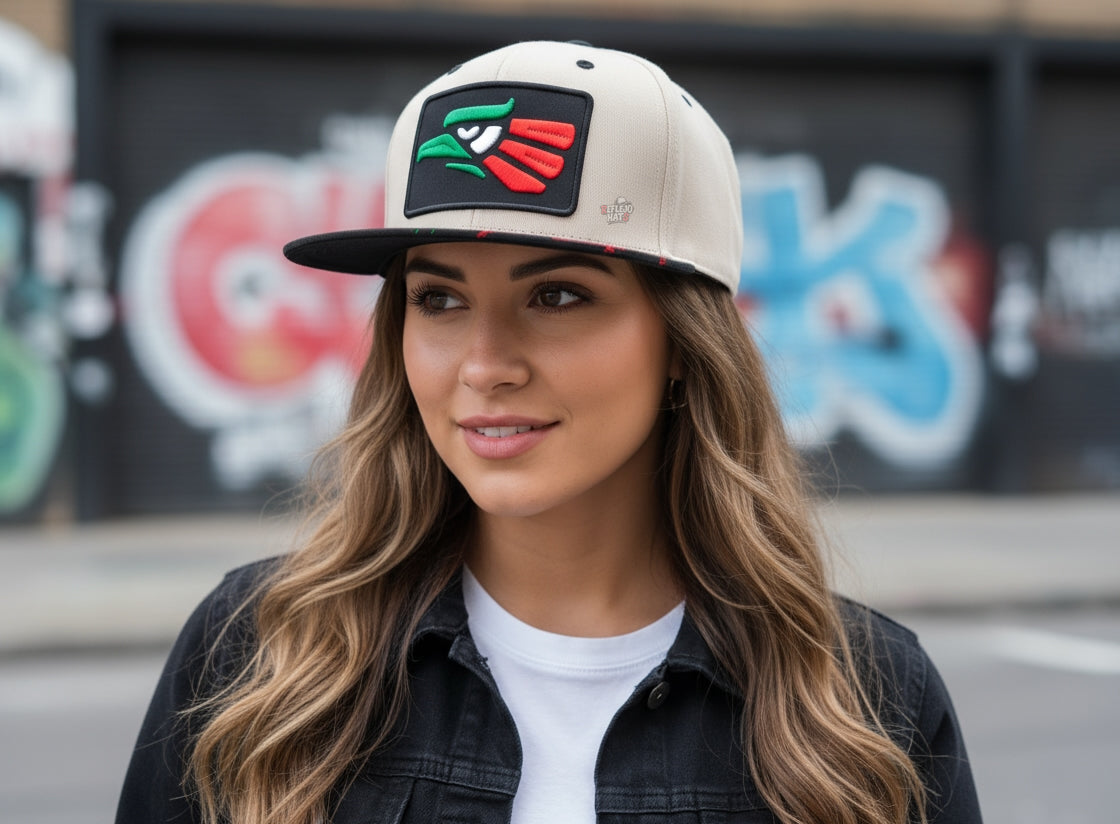 Mexican Eagle Flag Snapback Hat – Cream/Black