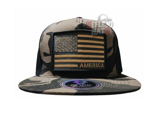 Camo America Flag Snapback Hat – Brown/Black