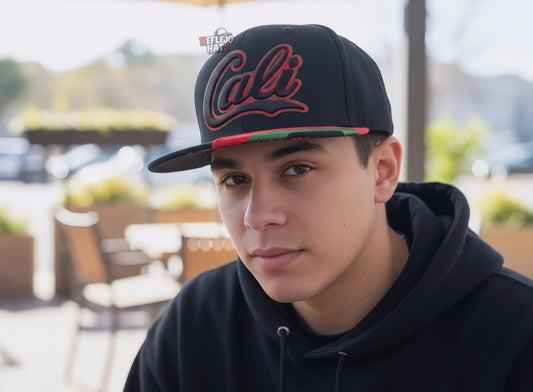Cali Script Snapback Hat – Black/Red/Green