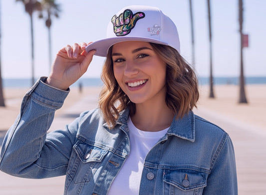 Floral Shaka Snapback Hat – White/Lavender